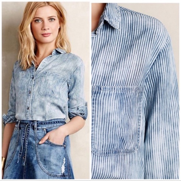 Anthropologie Tops - Anthropologie Cloth & Stone Striped Chambray Split Back Button-Down Shirt Size S